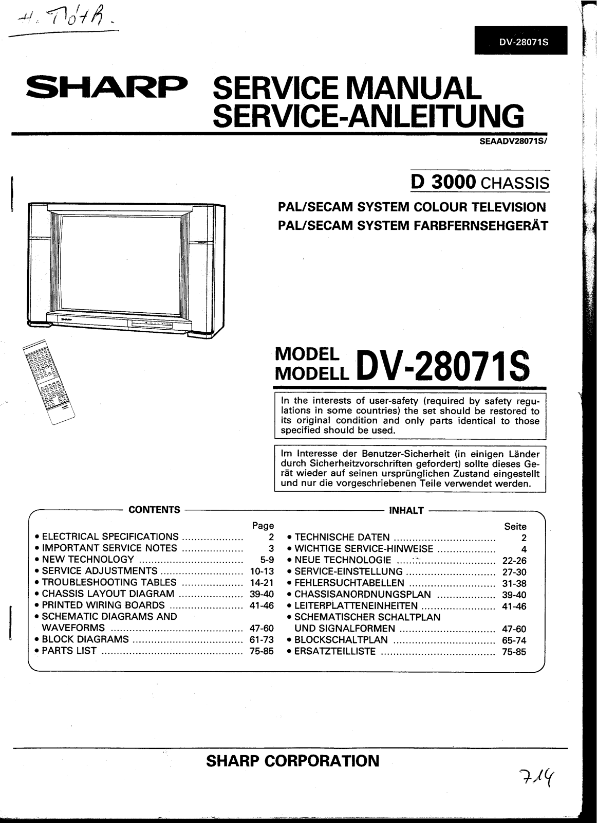 Sharp DV28071 Schematic