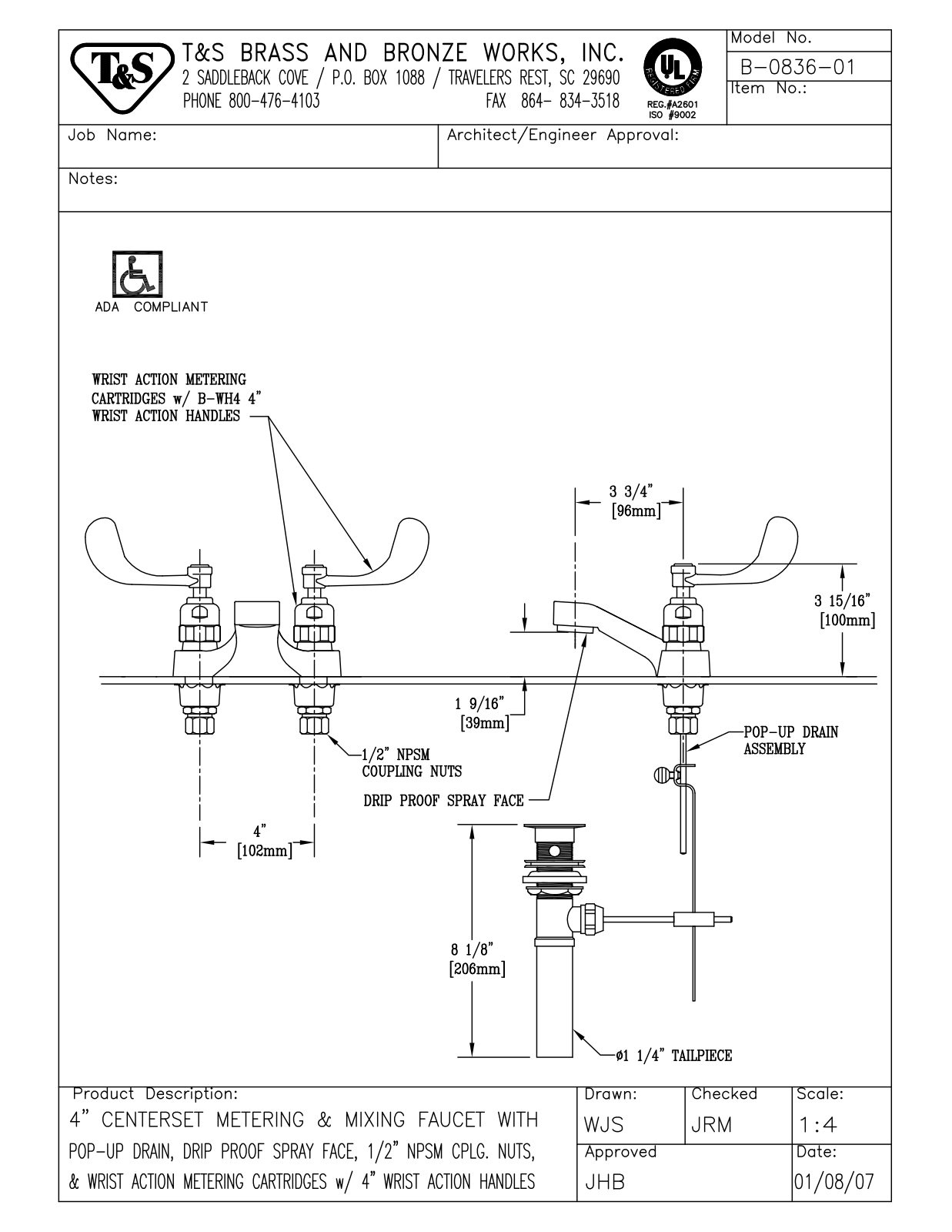 T&S Brass B-0836-01 User Manual