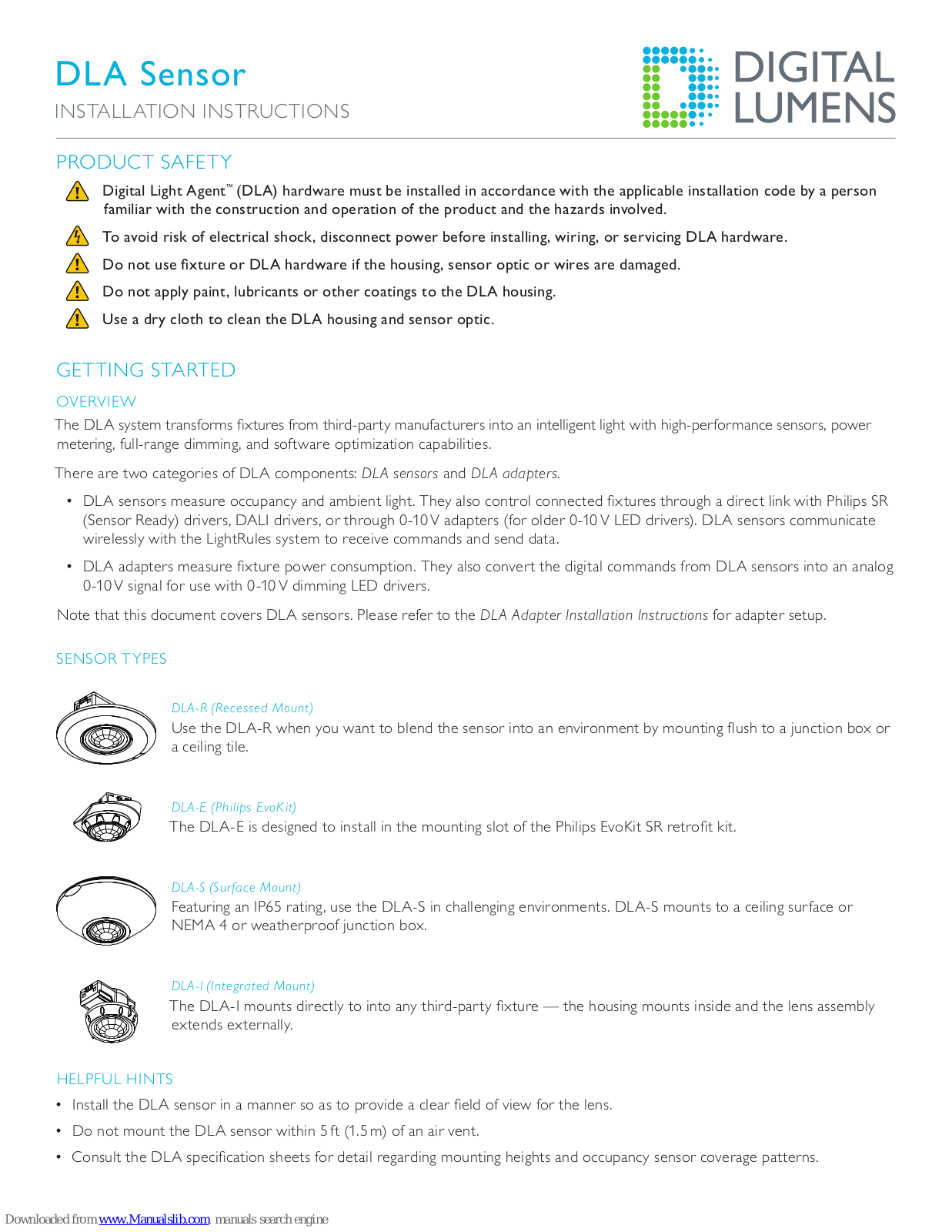 Digital Lumens DLA-R, DLA-S, DLA-I, DLA-E Installation Instructions Manual