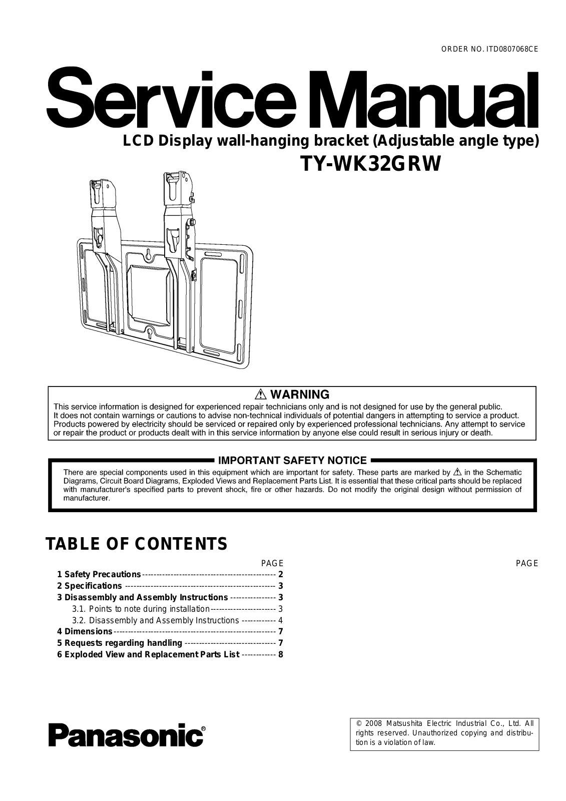 Panasonic TY-WK32GRW Service Manual