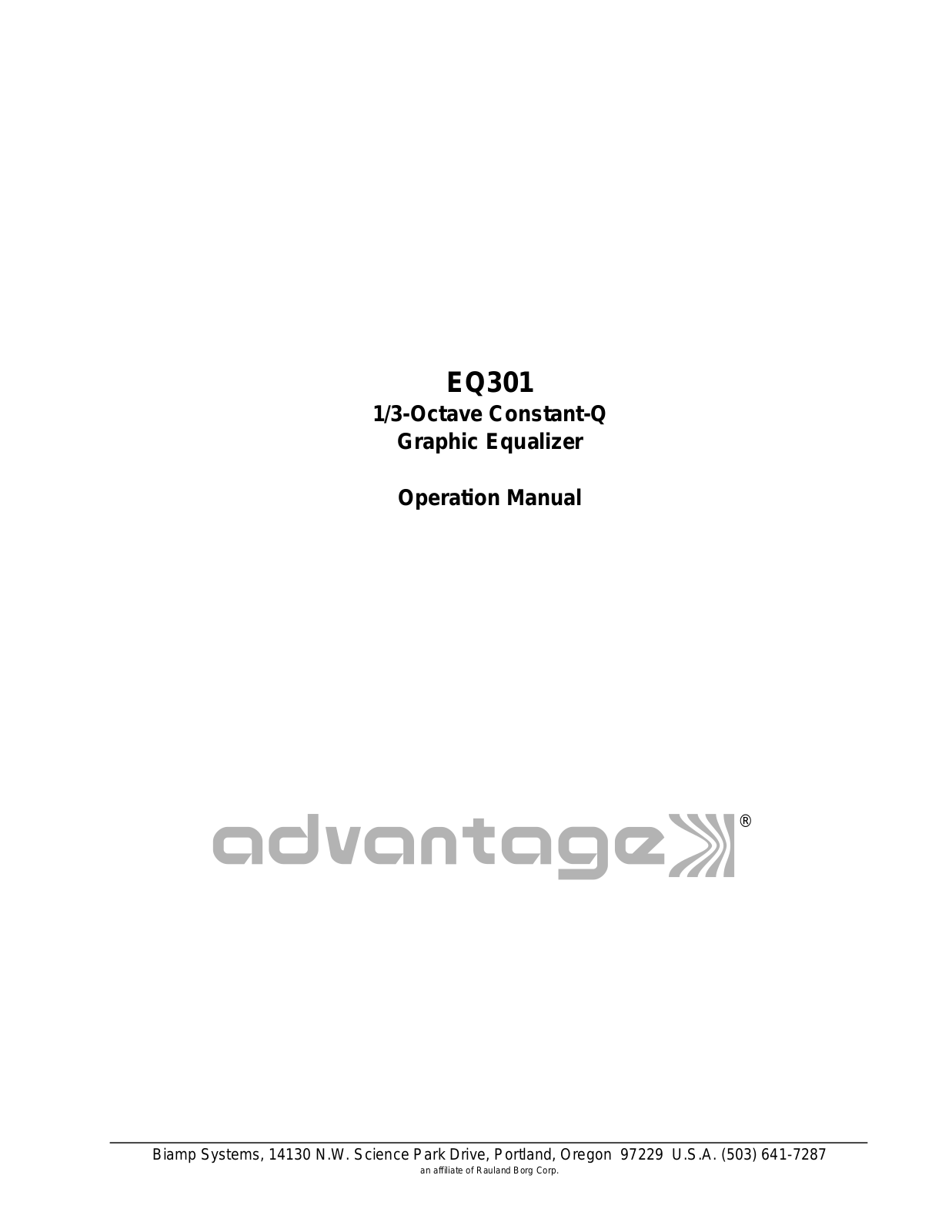 Biamp EQ301 User Manual