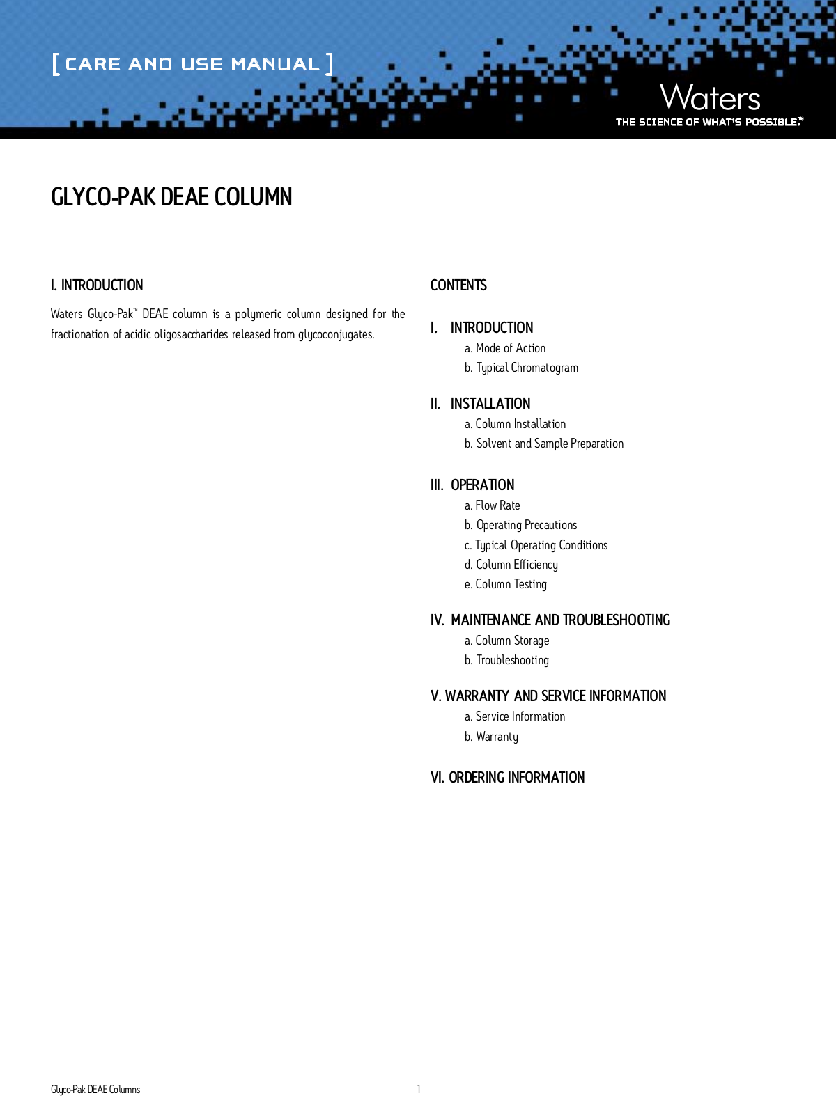 Waters Glyco-Pak DEAE Columns User Manual