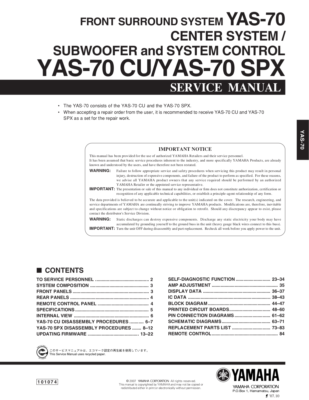 YAMAHA YAS-70 service manual