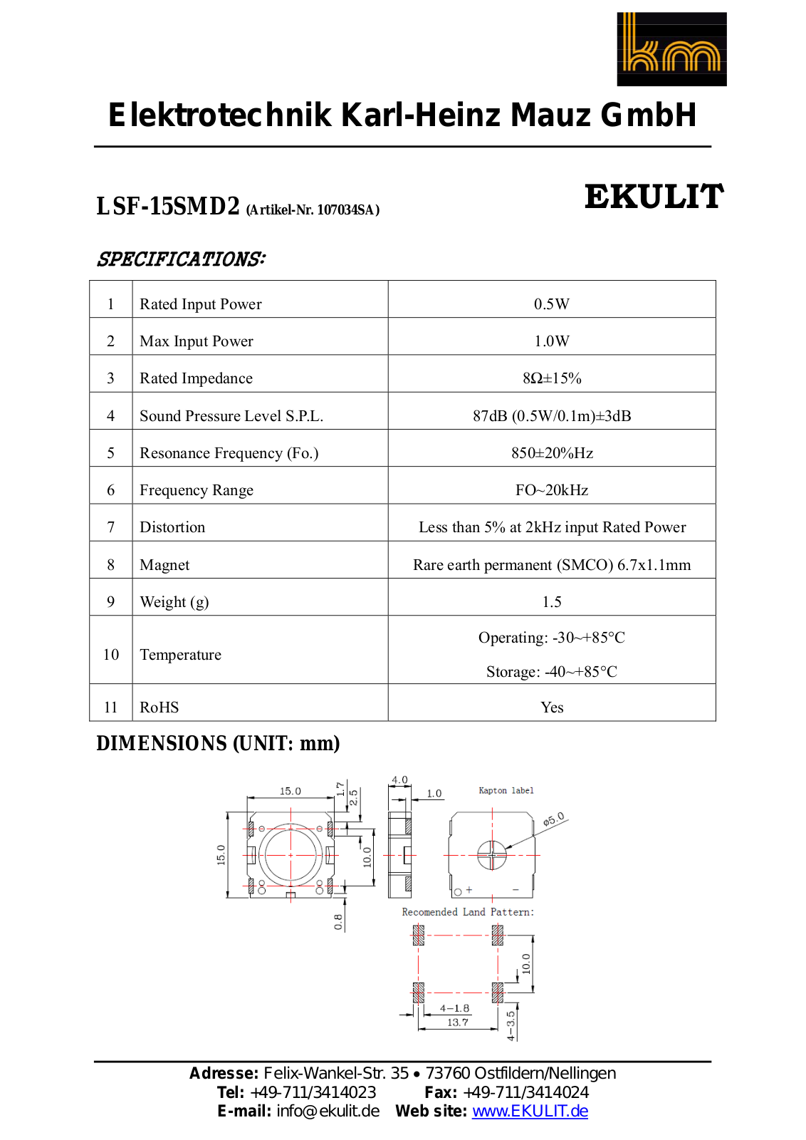 EKULIT LSF-15SMD2 Datasheet - ManualMachine.com
