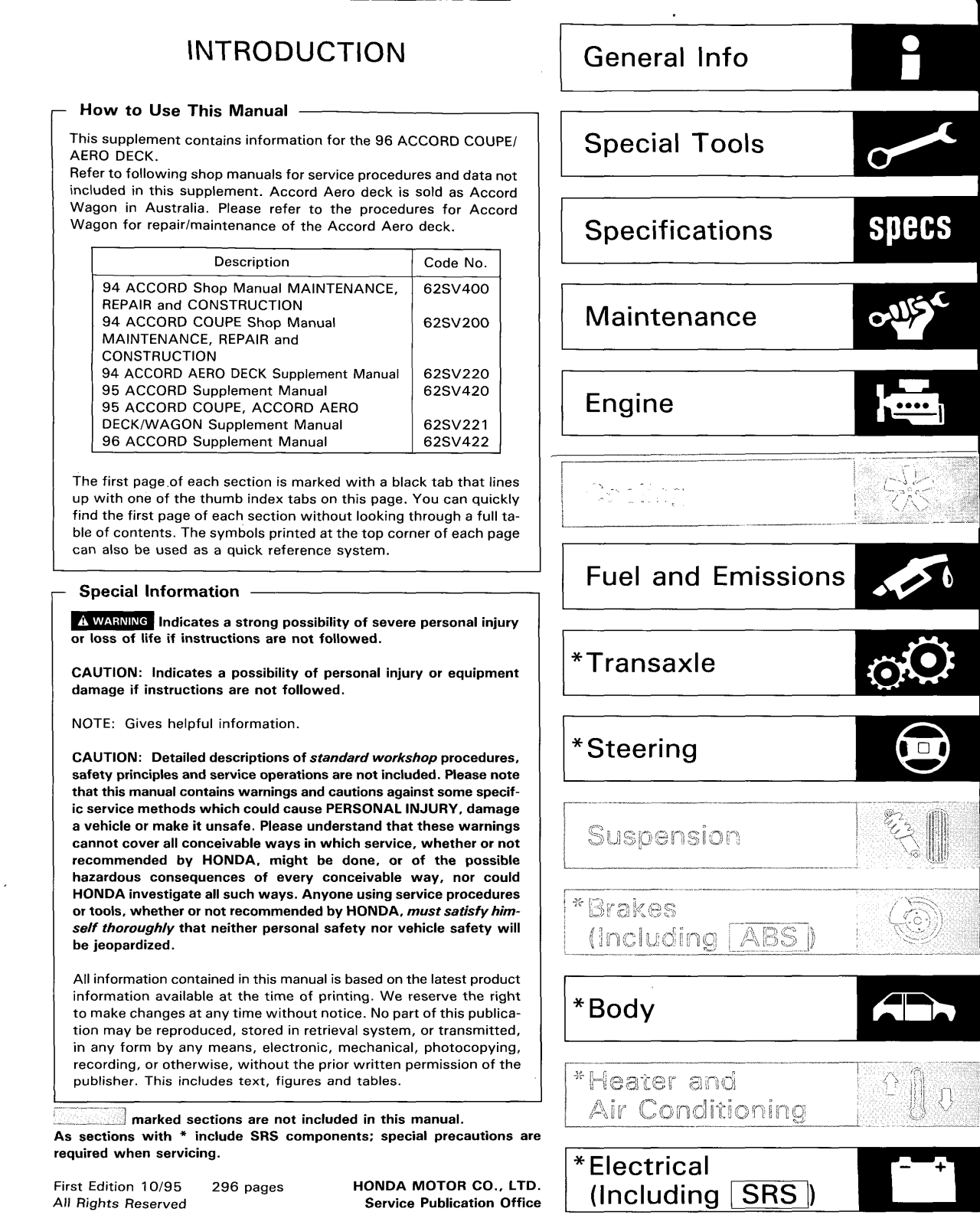 Honda Accord Aerodeck 1996 User Manual