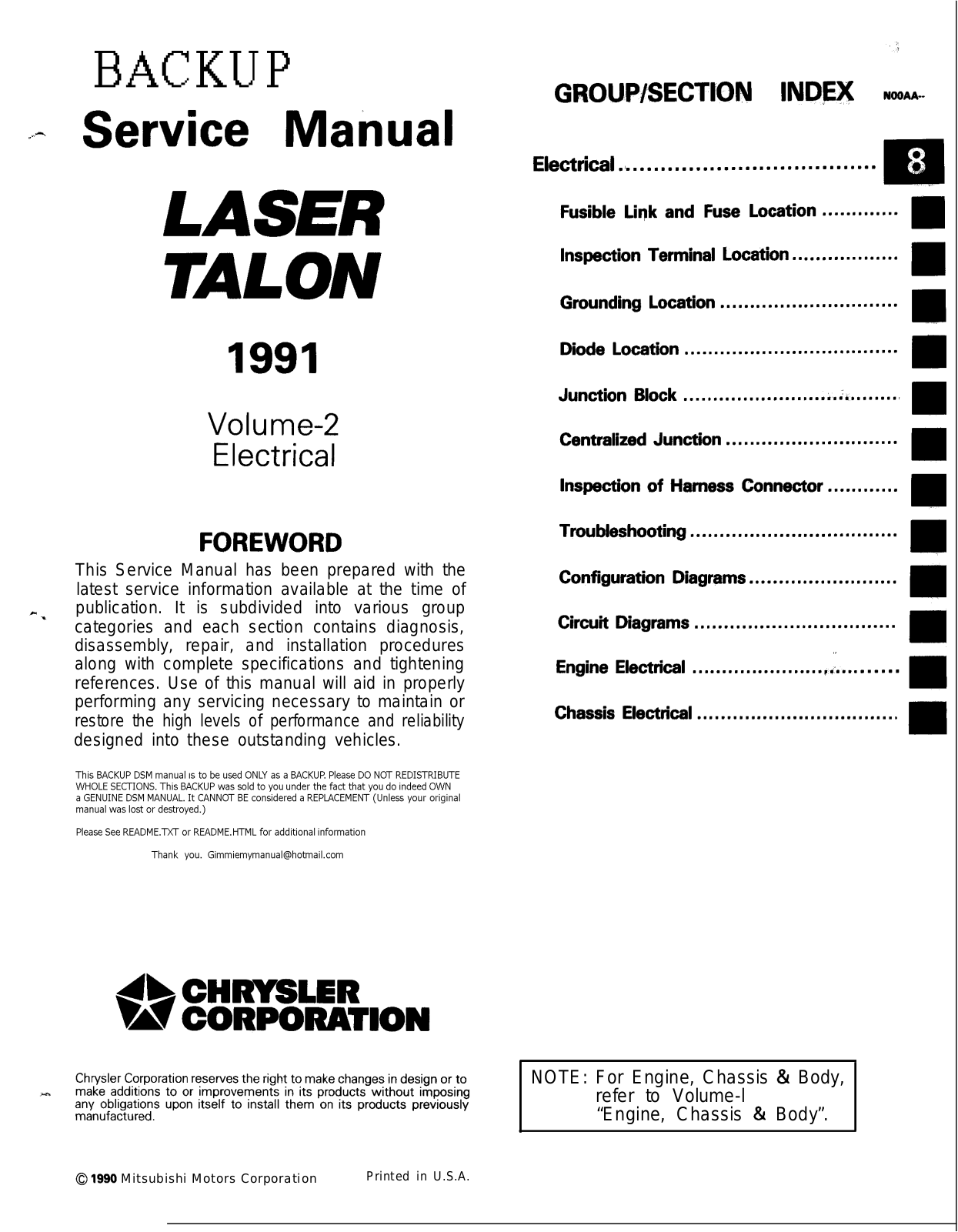 Mitsubishi Eclipse 1991 User Manual