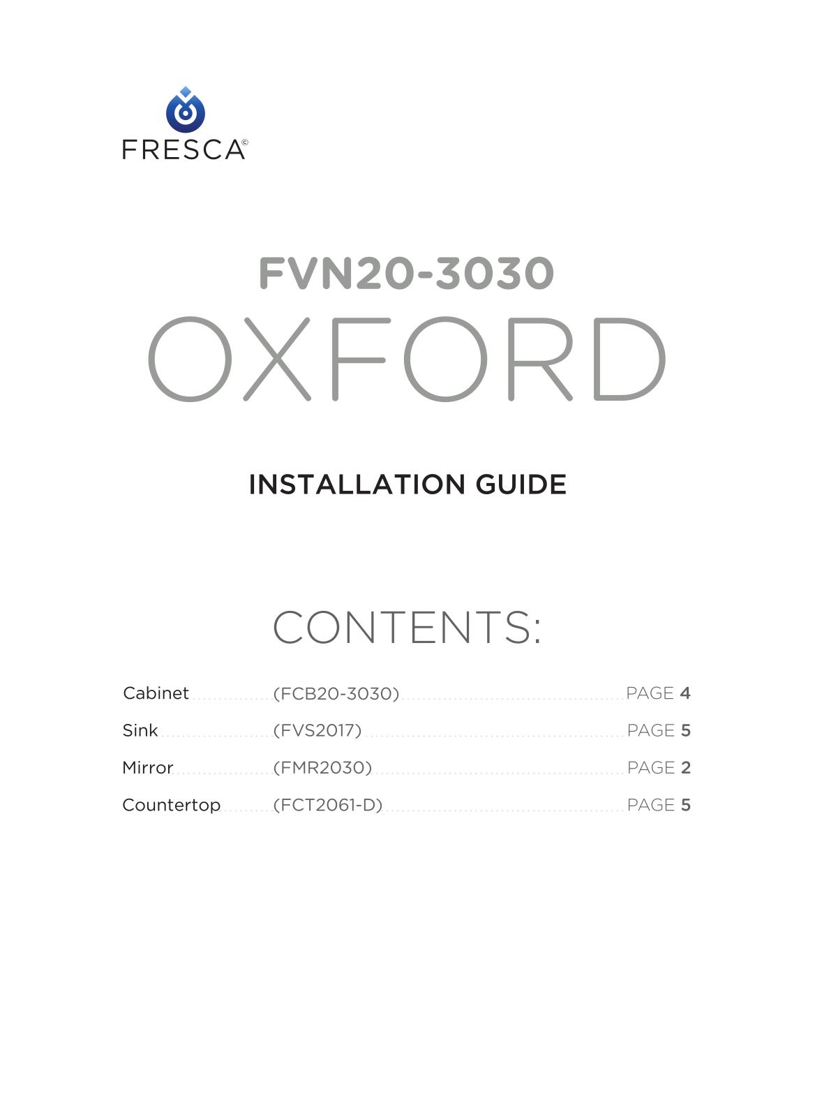 Fresca FCB203030ESCWHU Installation Manual