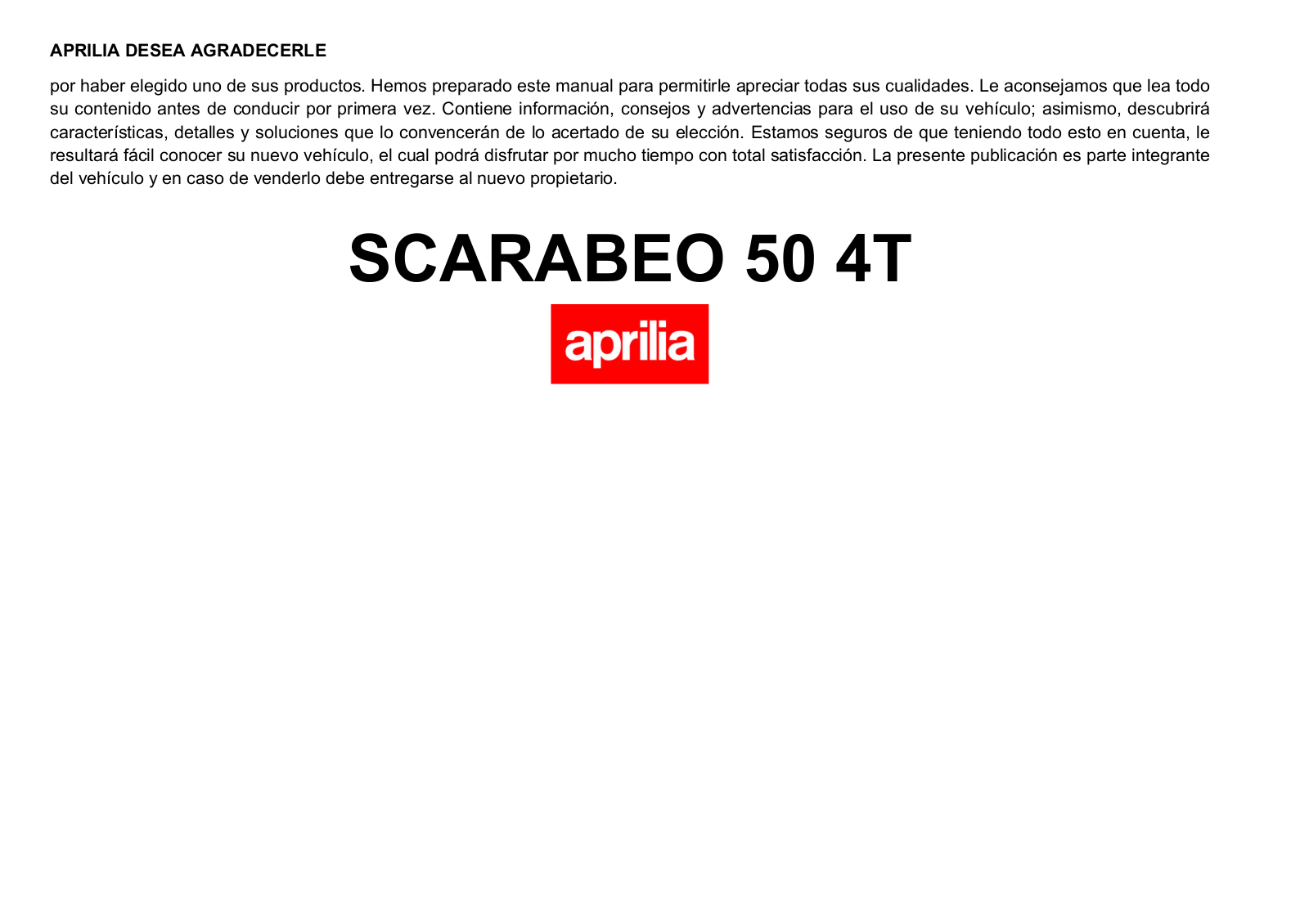 Aprilia SCARABEO 50 4T User Manual