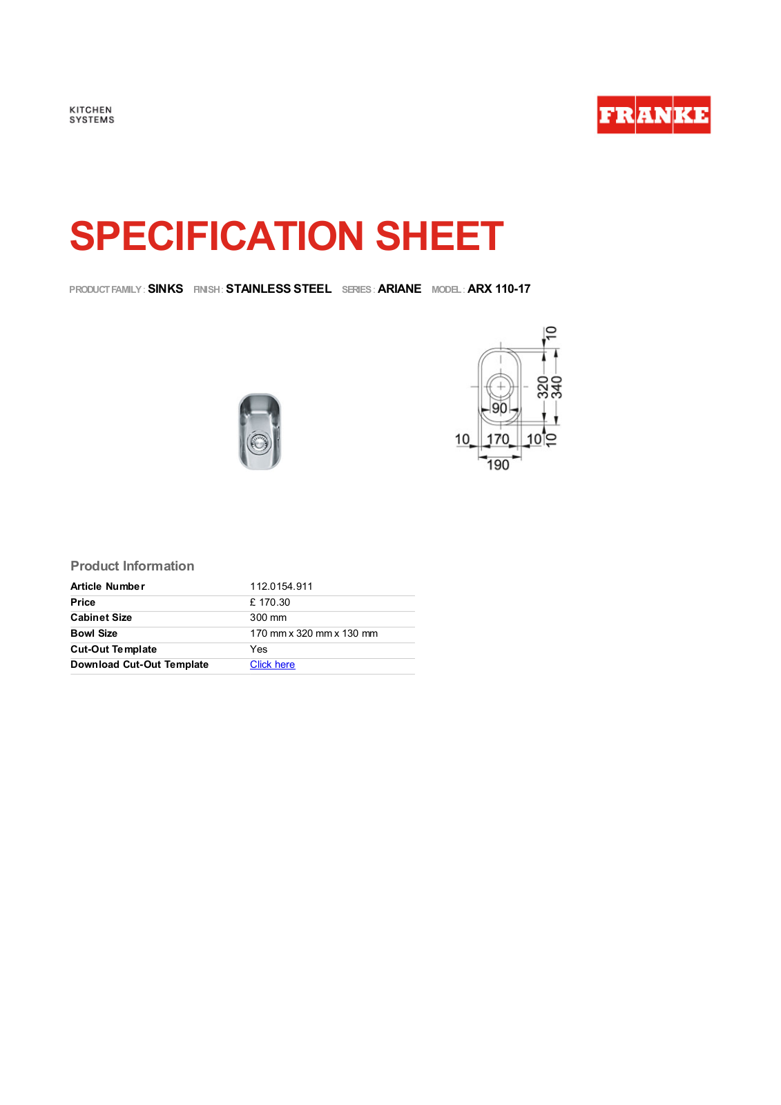 Franke Foodservice ARX 110-17 User Manual