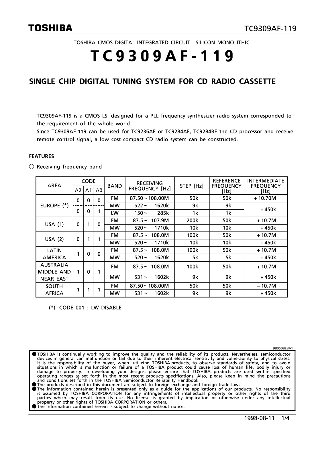 Toshiba TC9309AF-119 Datasheet