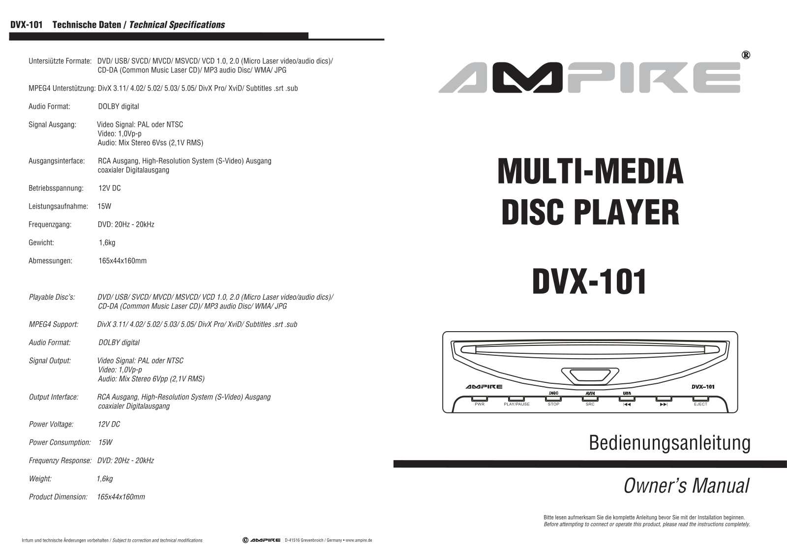 Ampire DVX-101 User manual - ManualMachine.com