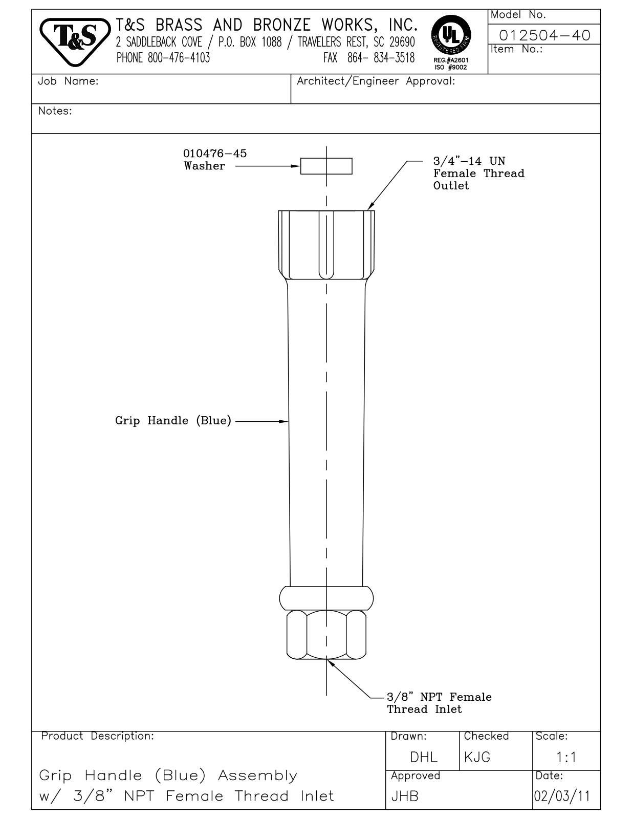 T&S Brass 012504-40 User Manual