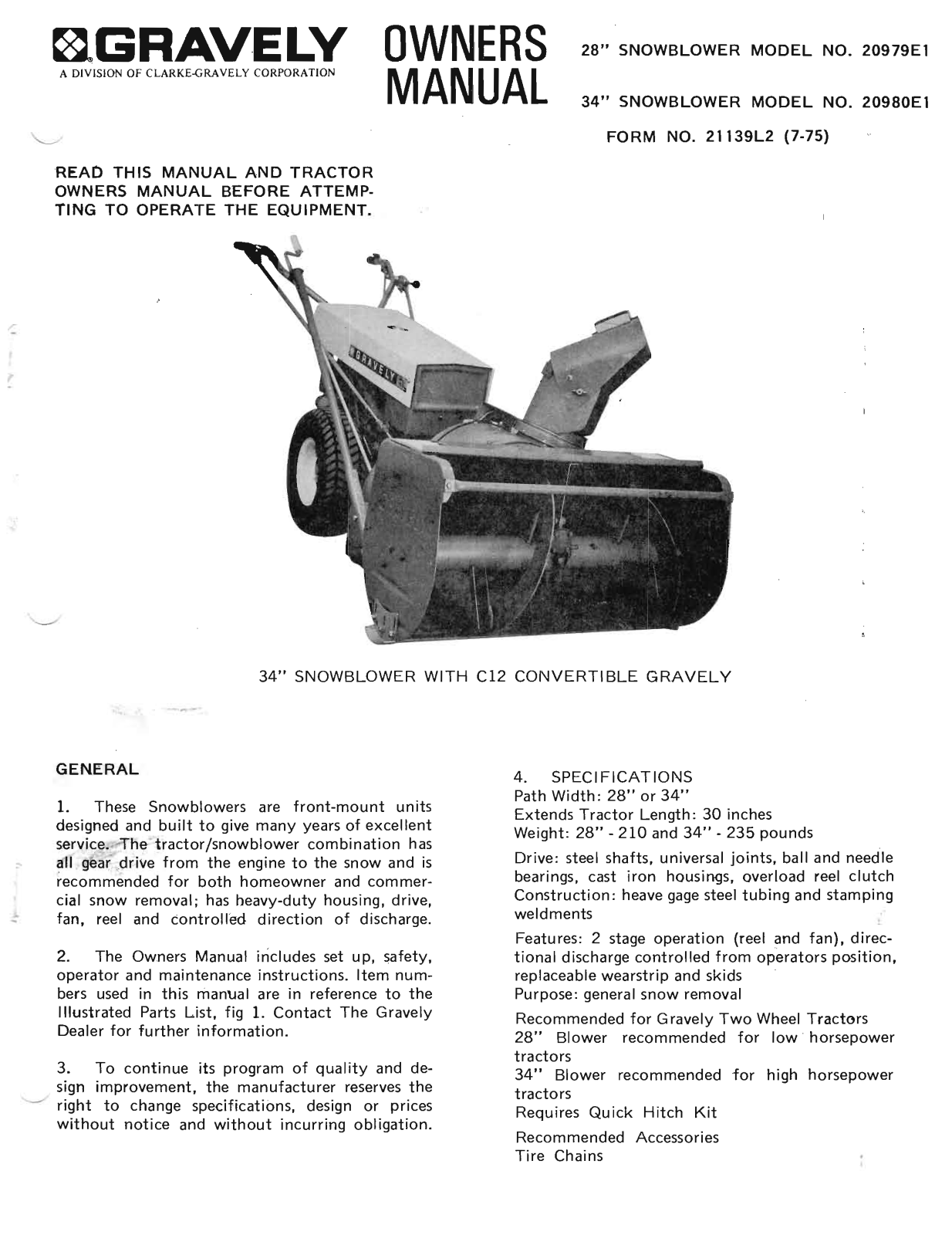 Gravely 20979E1 User Manual