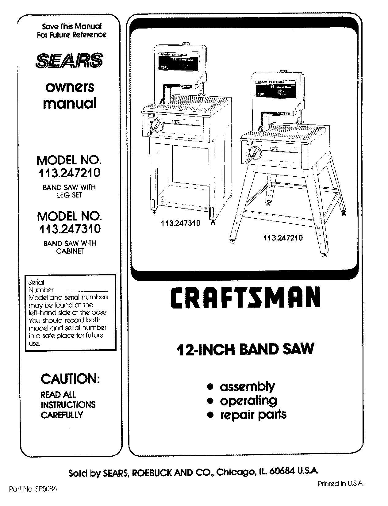 Craftsman 113247310, 113247210 Owner’s Manual