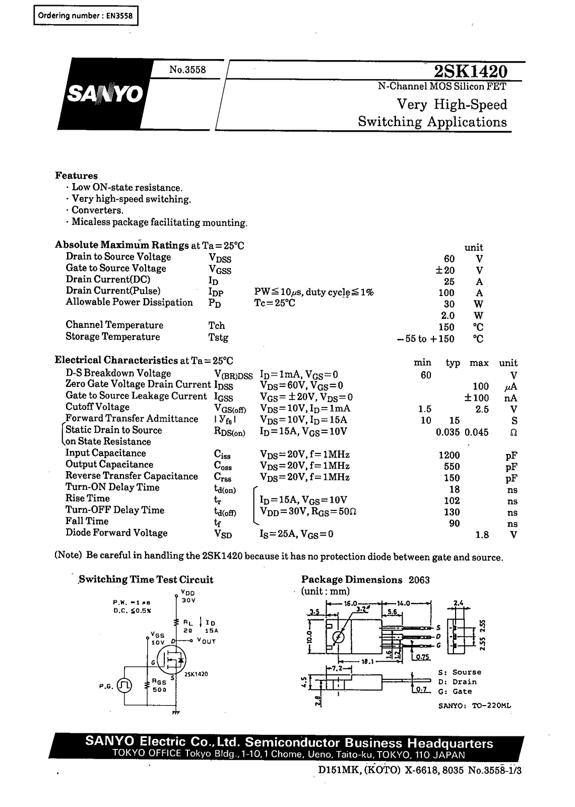 Datasheet 2SK1420 Datasheet (SANYO) - ManualMachine.com