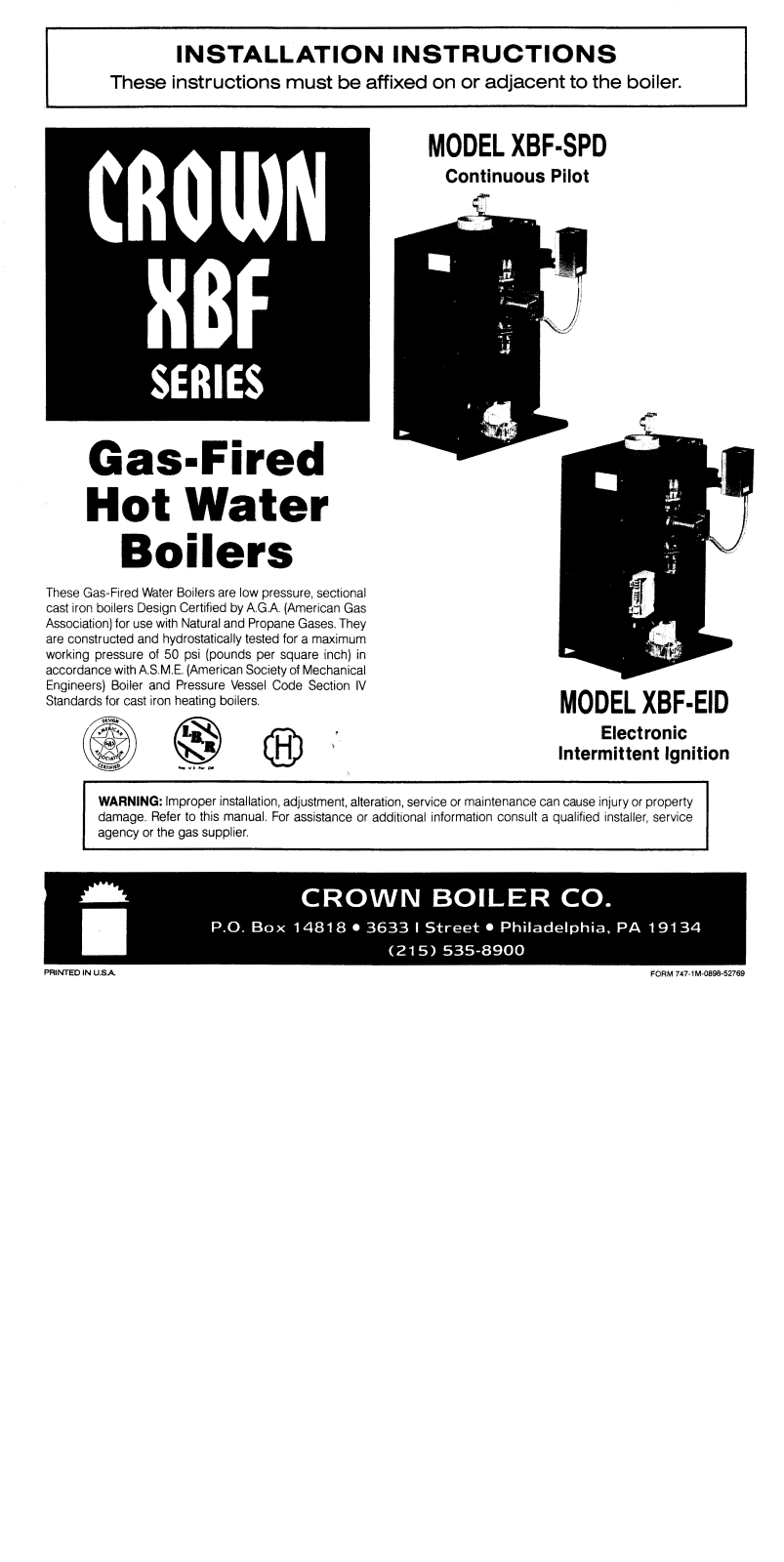 Crown Boiler XBF-SPD, XBF-EID User Manual