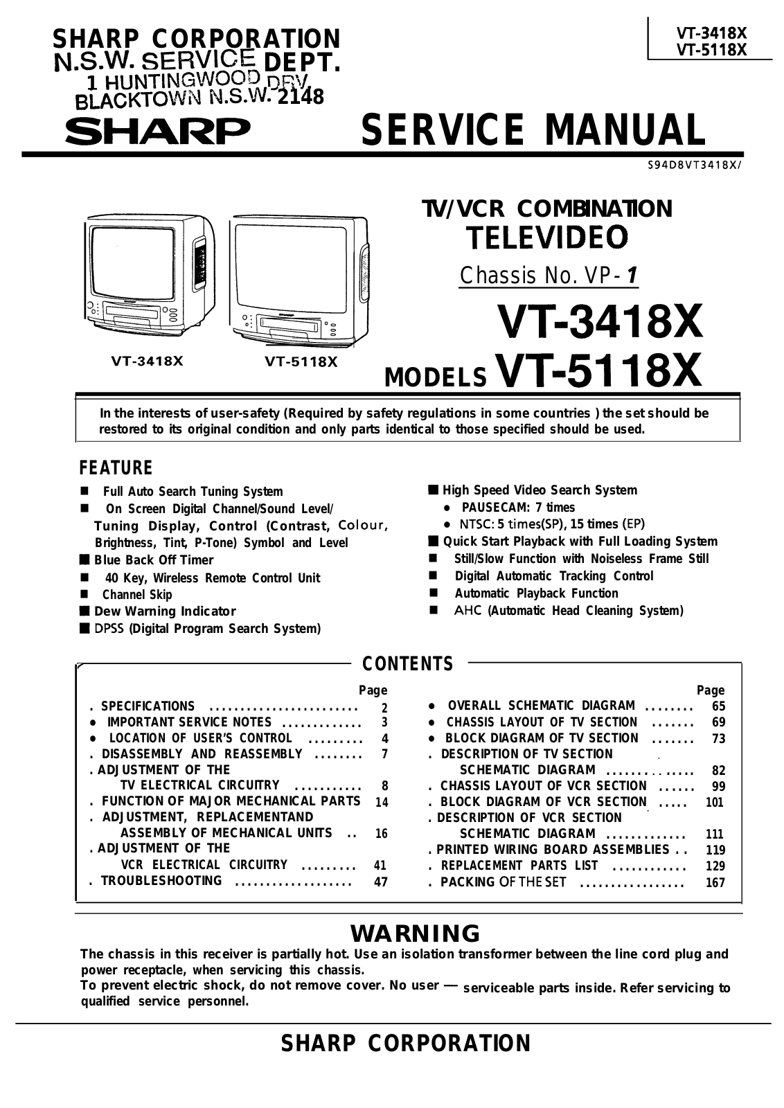SHARP VT-3418X, VT-5118X Service Manual
