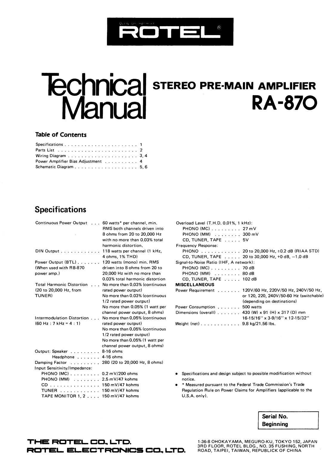 Rotel RA-870 Service manual