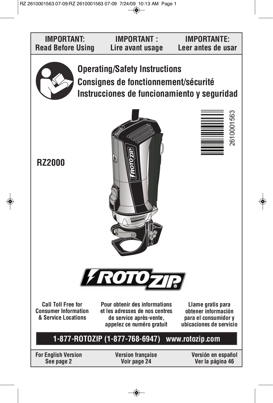 RotoZip RZ2000 User Manual