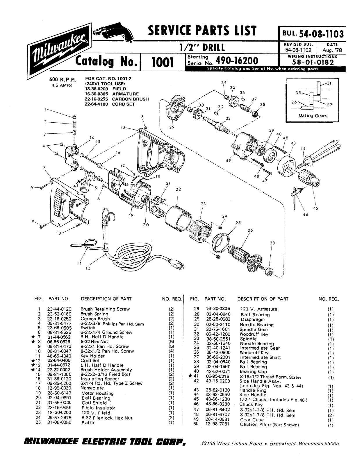 Milwaukee 54-08-1103, 490-16200, 58-01-0182 User Manual - ManualMachine.com
