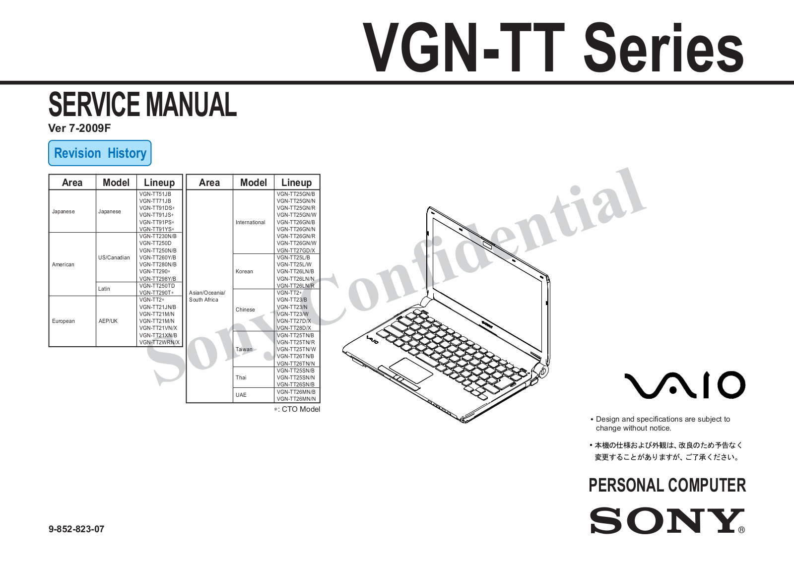 Sony VGN-TT91JS, VGN-TT91PS, VGN-TT91YS, VGN-TT230N/B, VGN-TT250D Service Manual