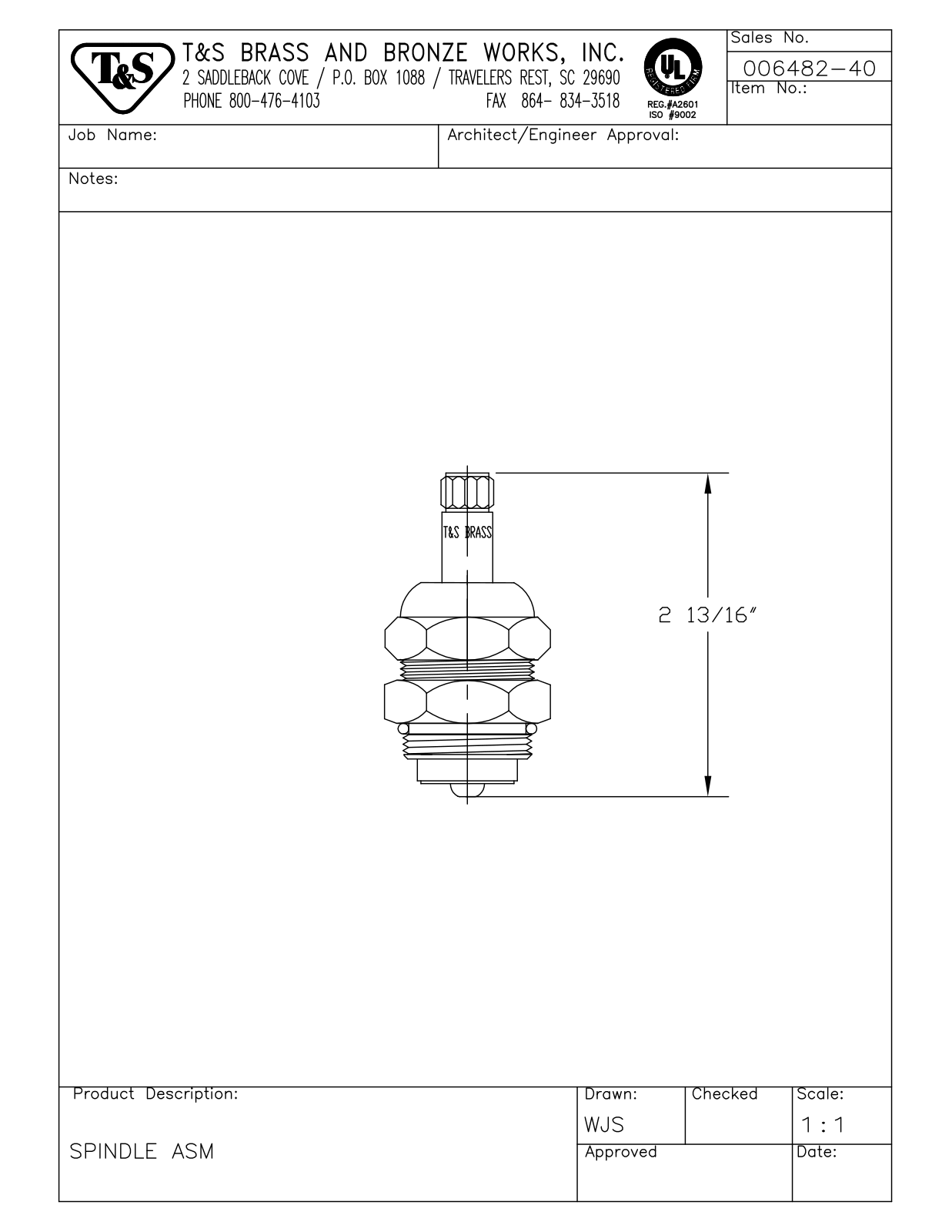 T & S Brass & Bronze Works 006482-40 General Manual