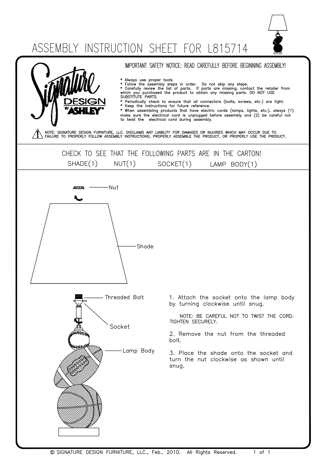 Ashley L815714 Assembly Guide