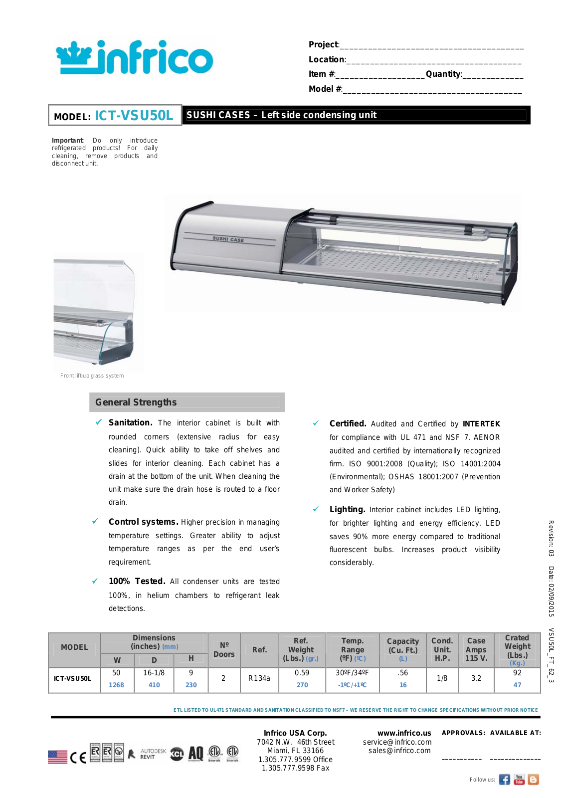 Infrico ICT-VSU50L User Manual