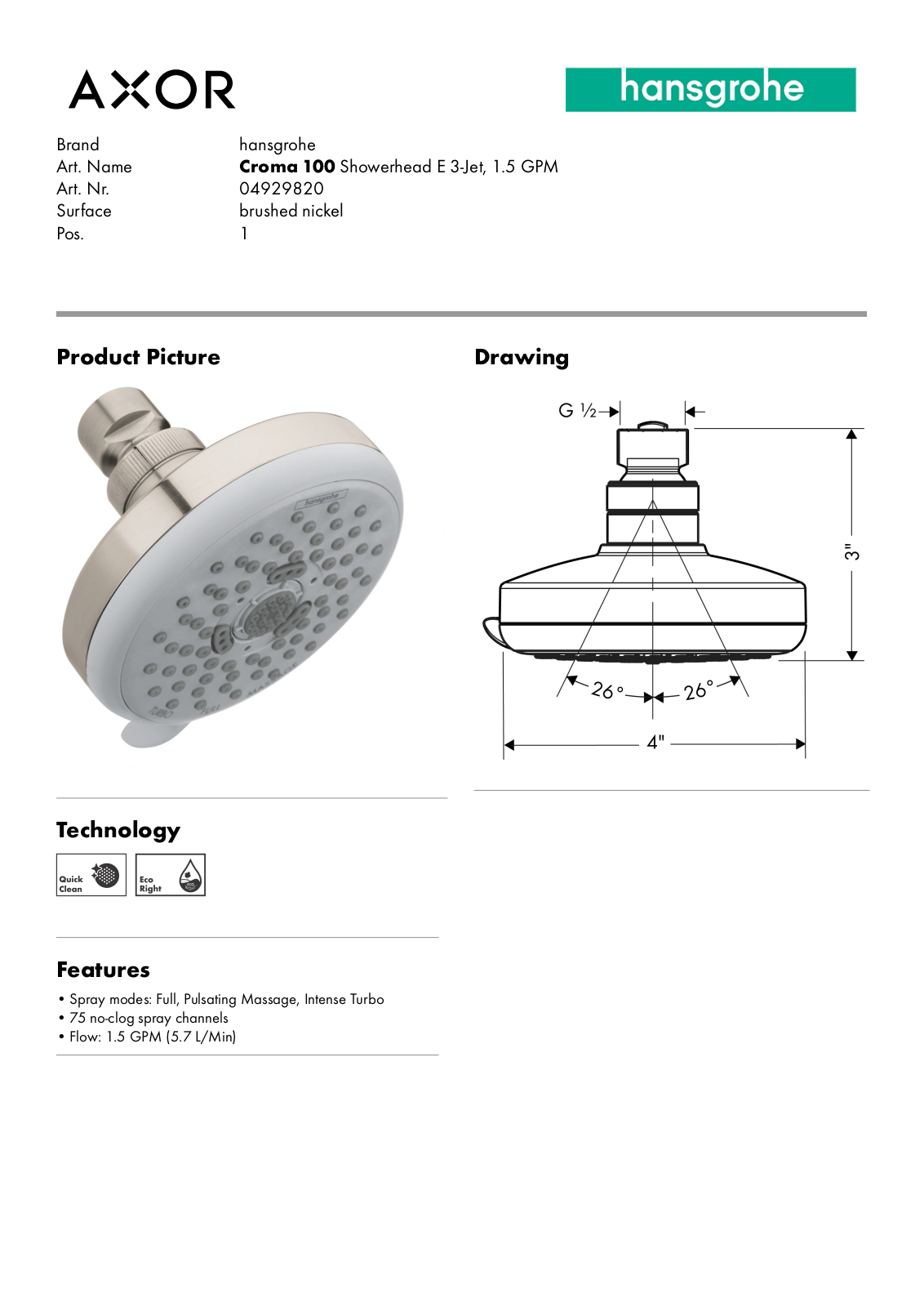 Hansgrohe GCDC1817 Specifications - ManualMachine.com