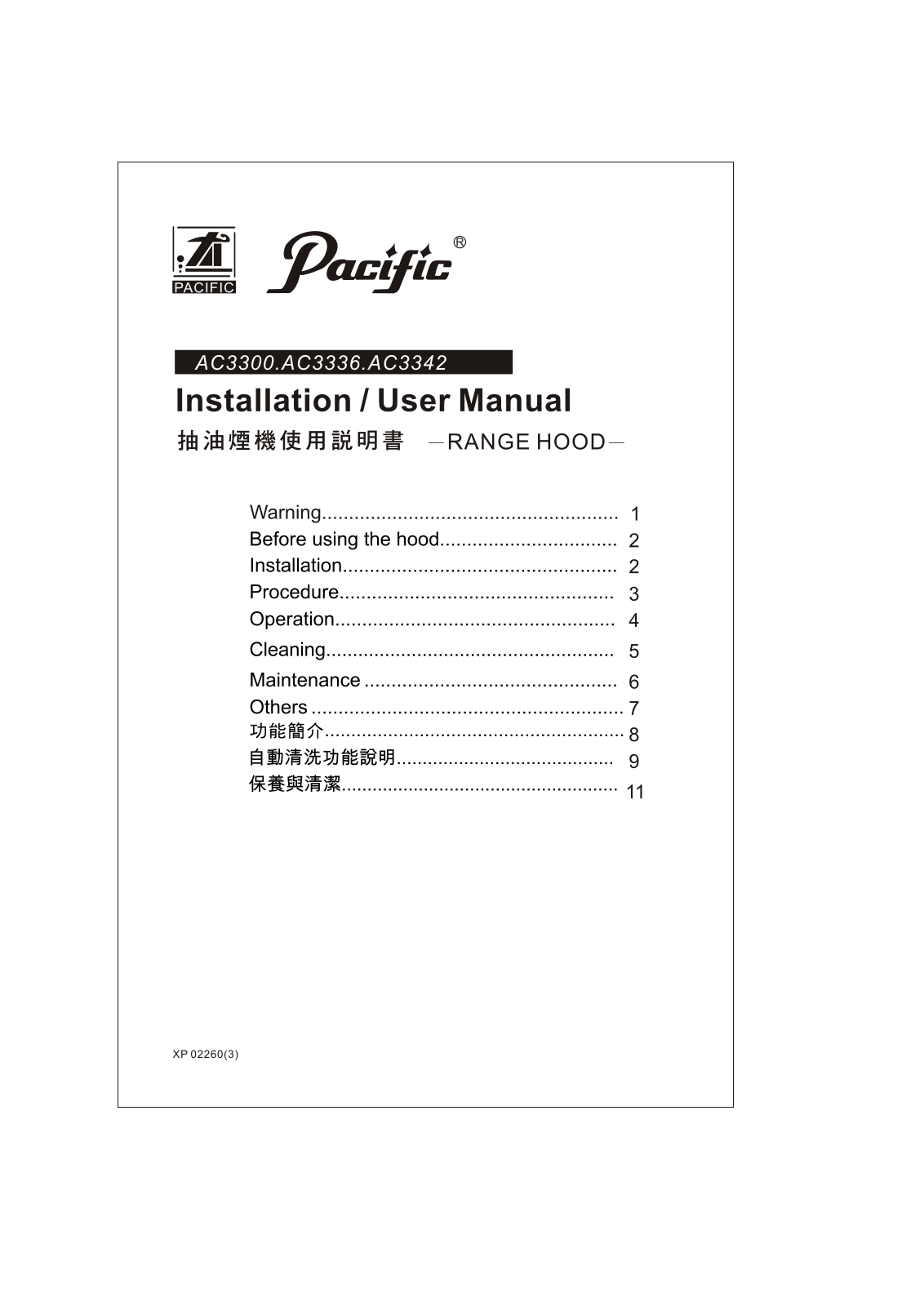 Pacific AC3300, AC3336, AC3342 Installation And User Manual