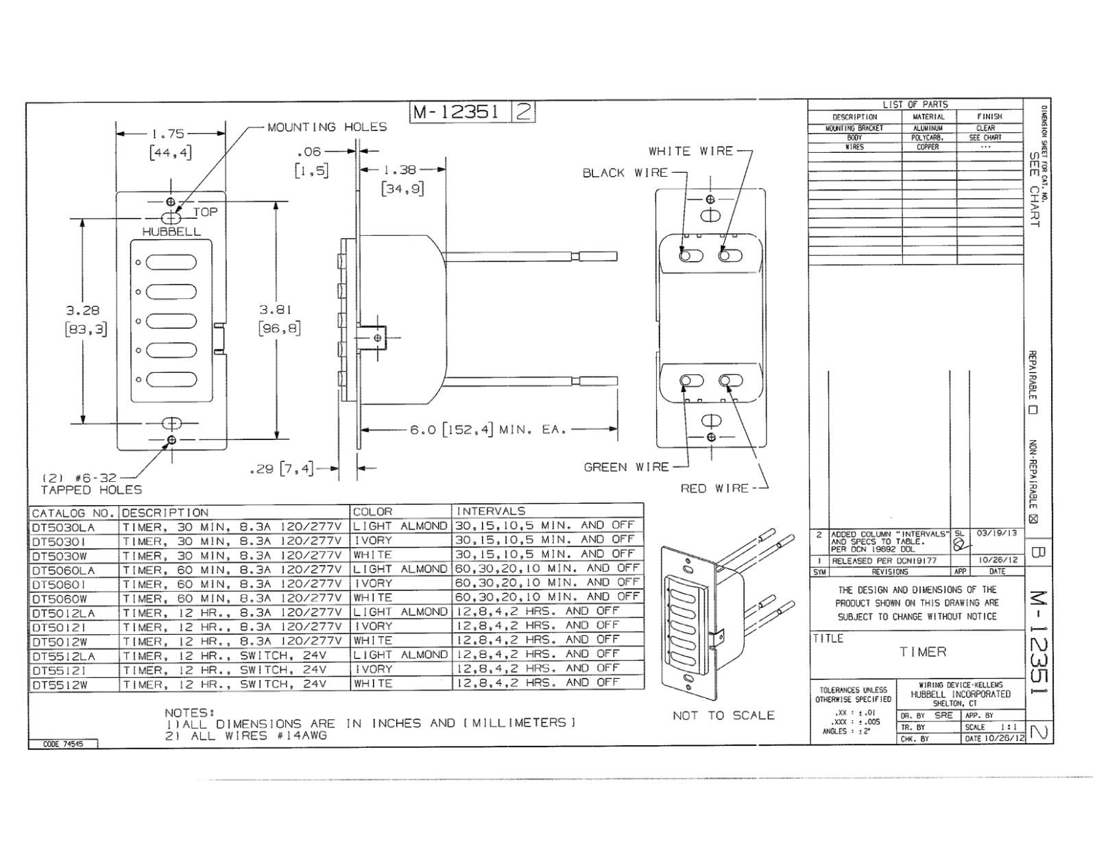 Hubbell DT5030W Reference Drawing