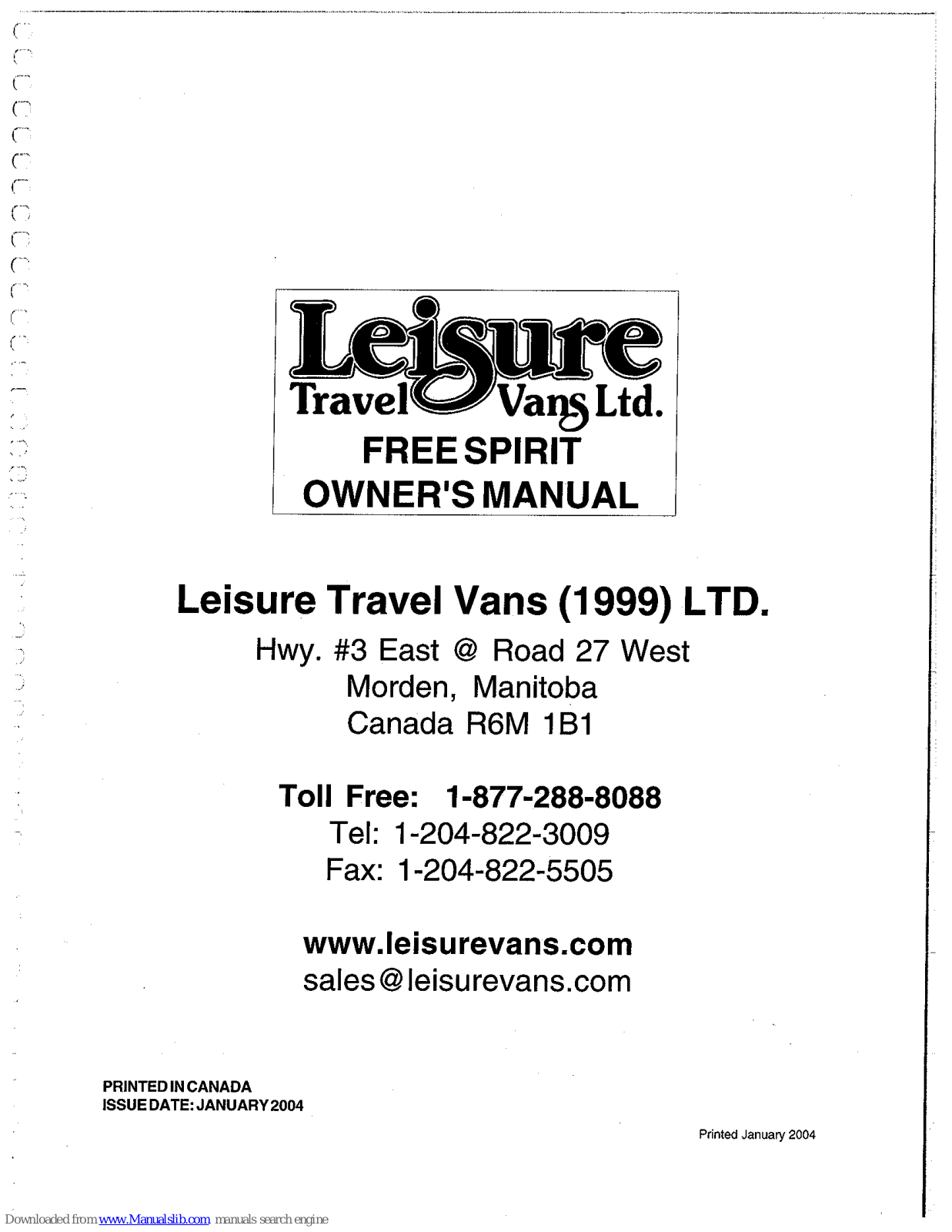 Leisure FREE SPIRIT Owner's Manual