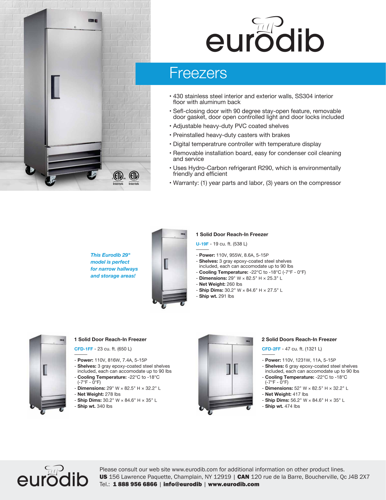 Eurodib U19F, CFD2FF, CFD1FF Specifications