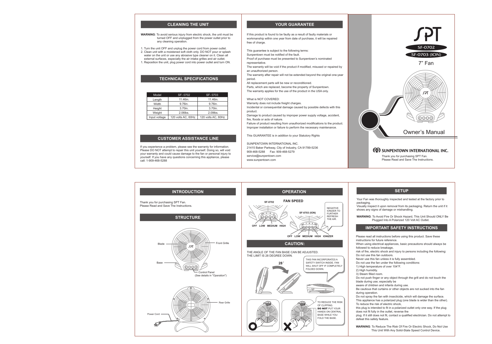 Sunpentown Intl SF-0702, SF-0703 ION User Manual