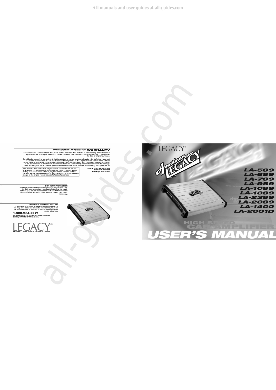 Legacy LA-589, LA-789, LA-989, LA-1089, LA-1889 User Manual - ManualMachine.com