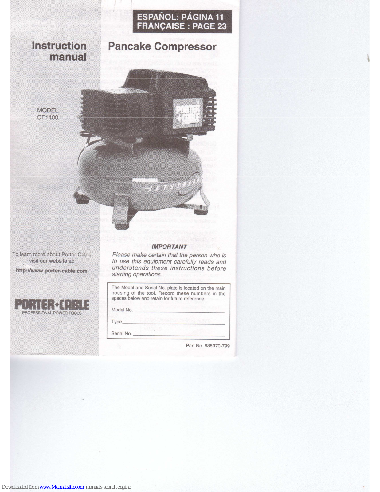 Porter-Cable CR1400, CF1400 Instruction Manual