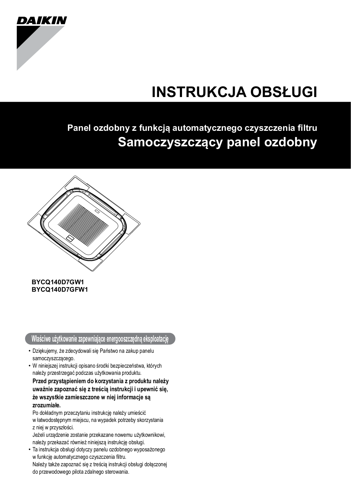 Daikin BYCQ140D7GW1, BYCQ140D7GFW1 Operation manuals