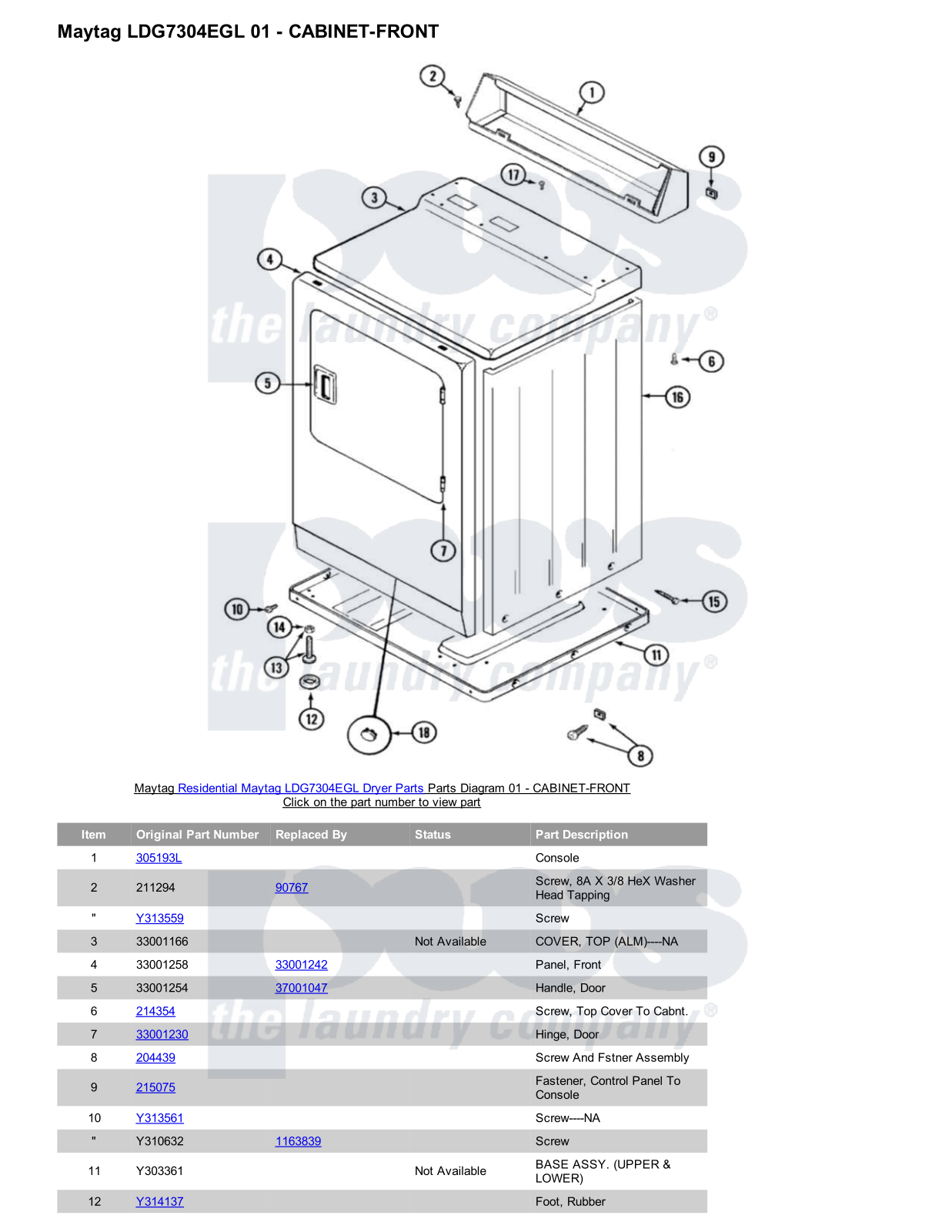 Maytag LDG7304EGL Parts Diagram