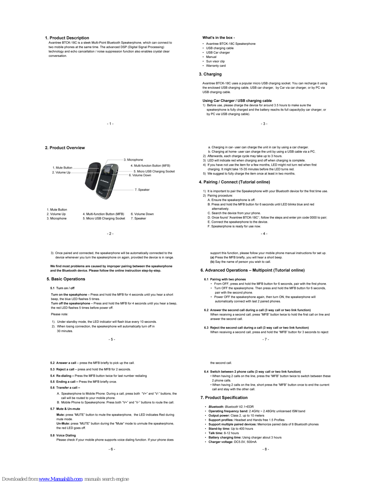 Avantree BTCK-18C User Manual