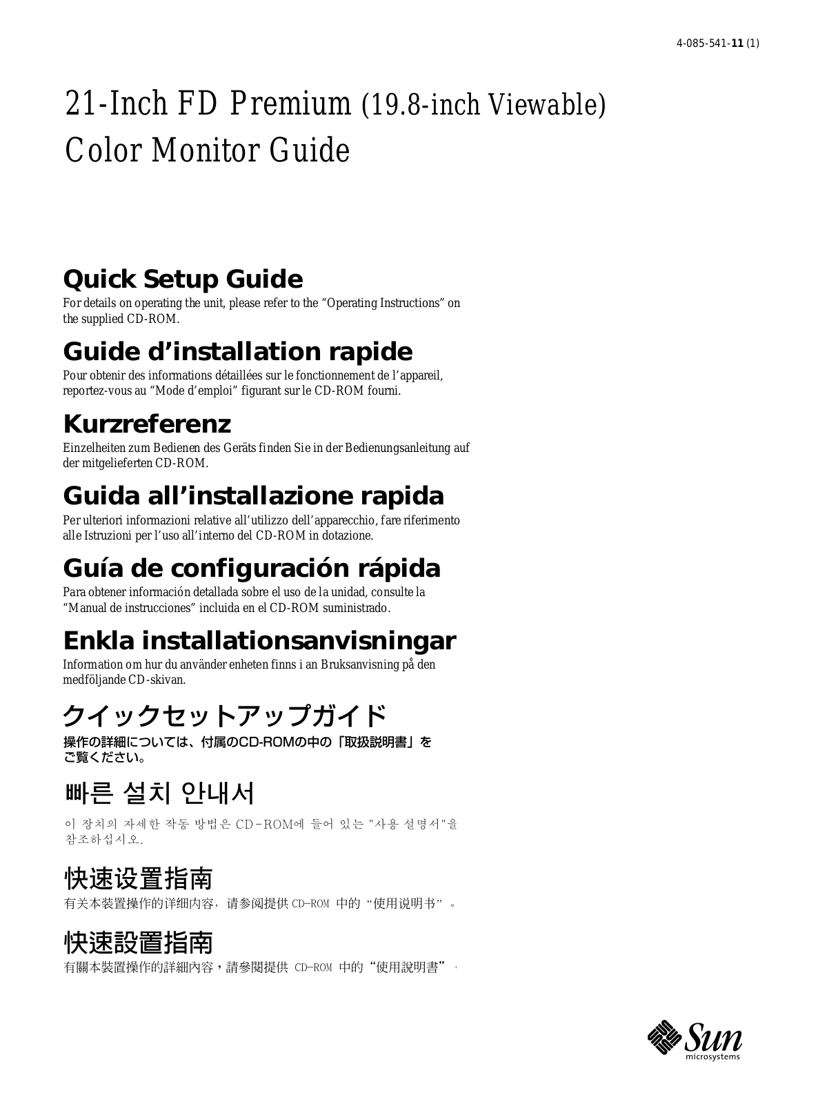 Sony GDM-5510 QUICK START GUIDE