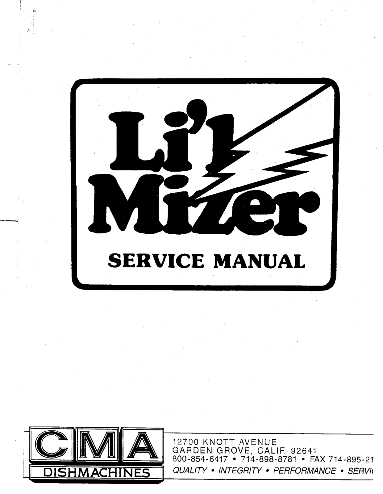 CMA Dish Machines LIL MIZER User Manual