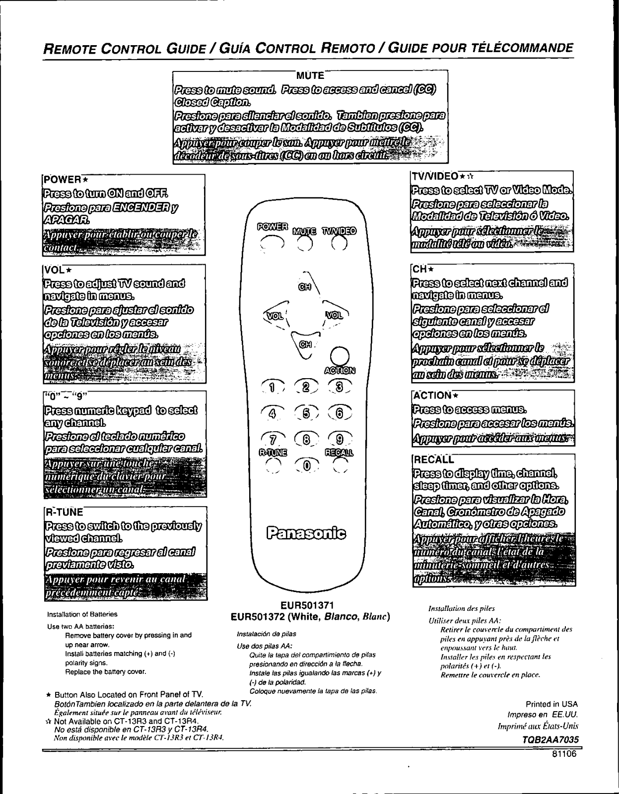 Panasonic EUR501371, EUR501372 User Manual