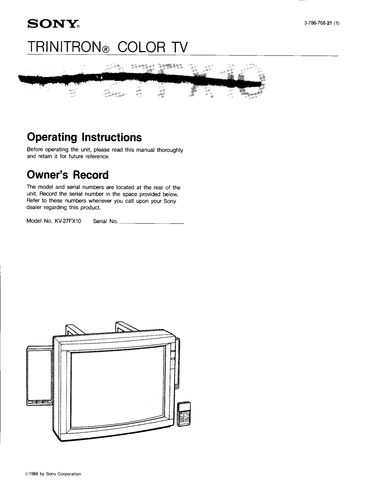 Sony KV-27FX10 Operating Manual