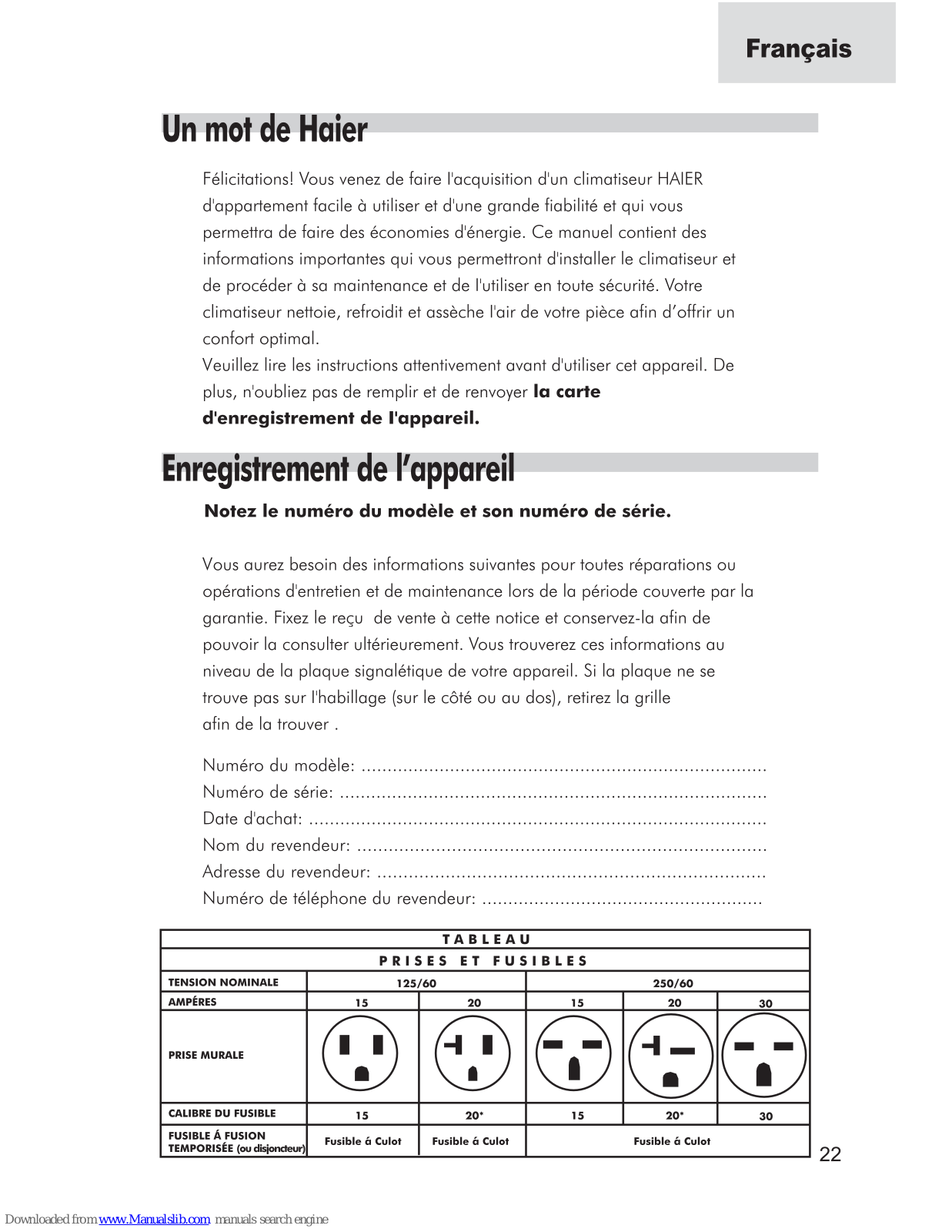 Haier HWR08XC9-L, ESA3069-L, ESA3089-L User Manual