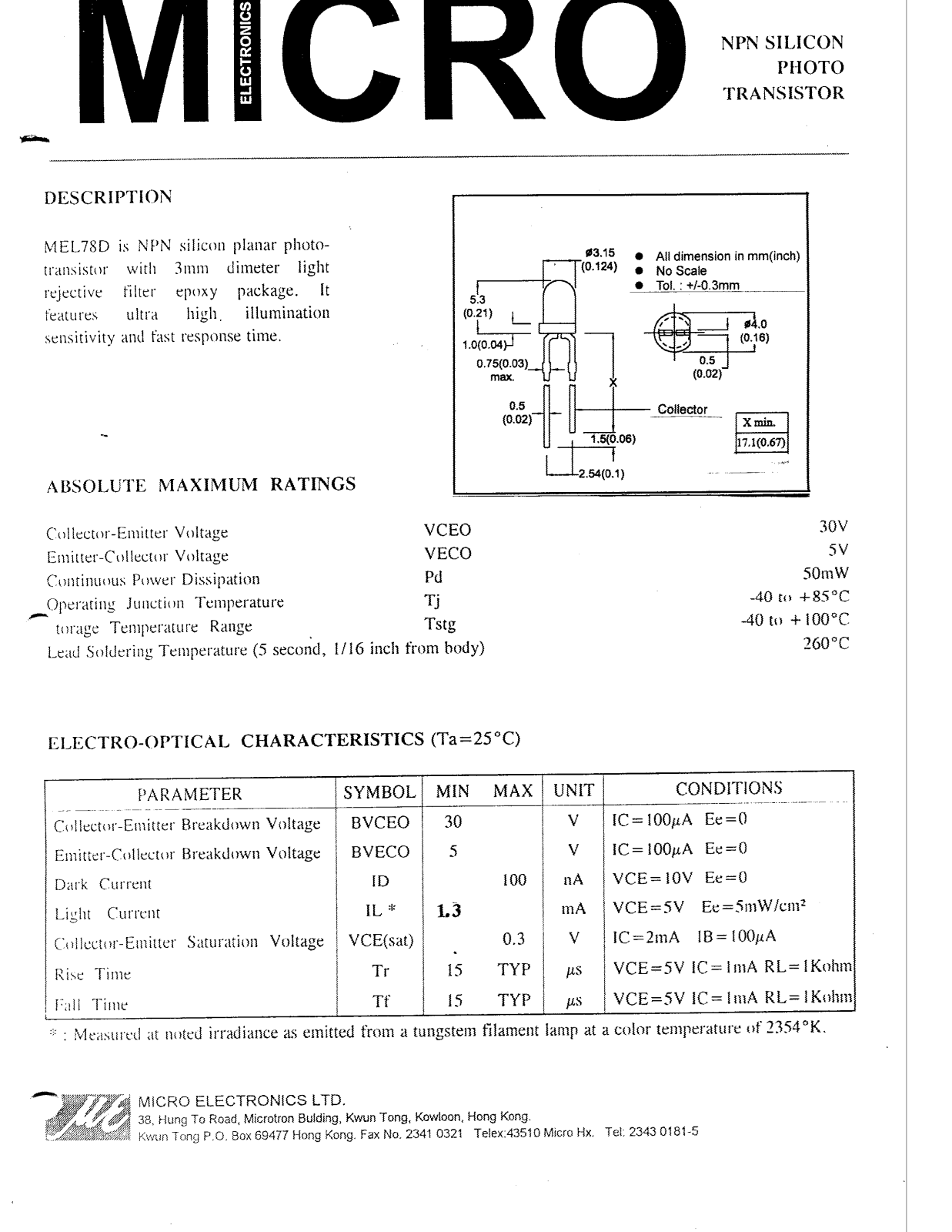 MICRO MEL78D Datasheet