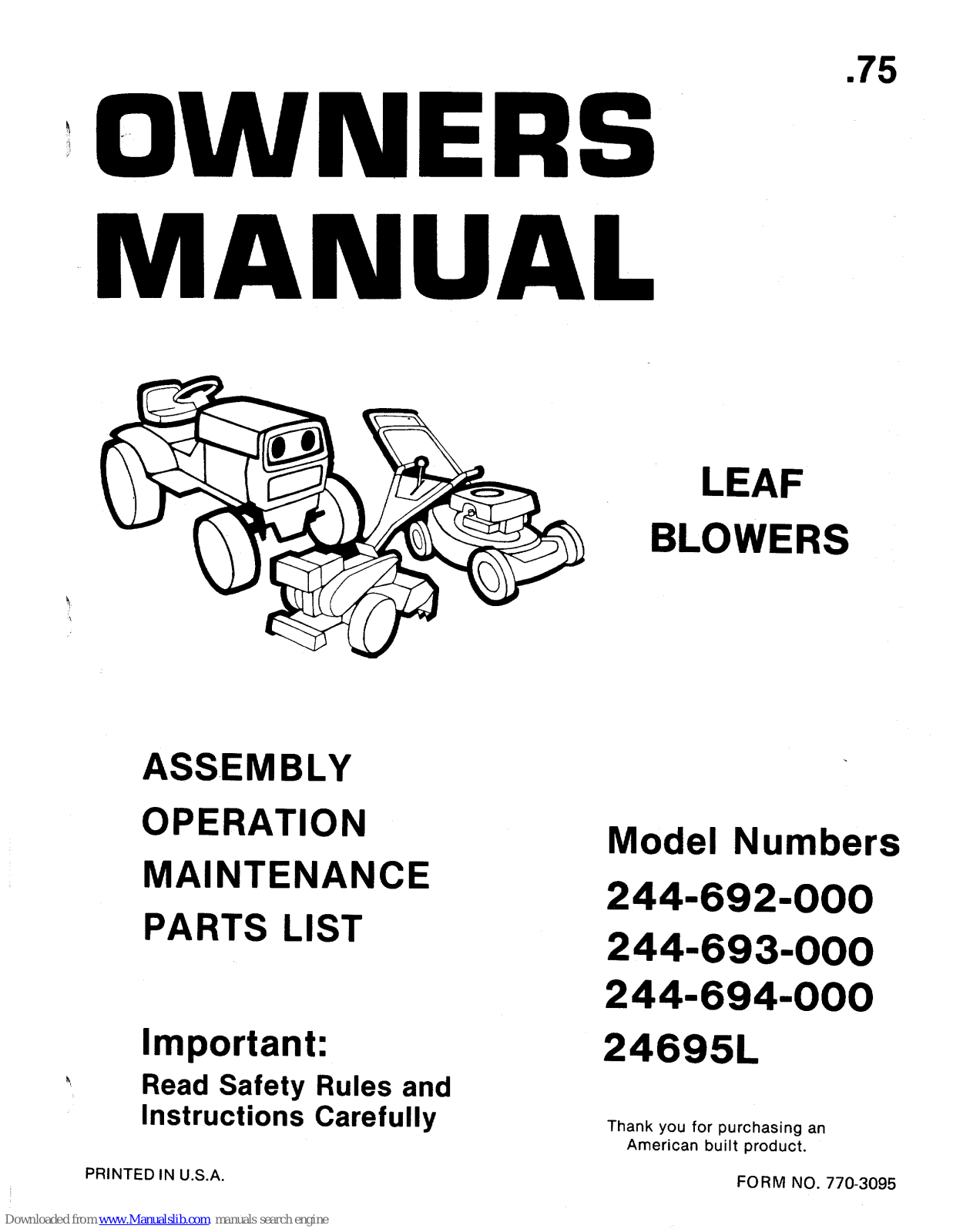 MTD 244-692-000, 244-693-000, 244-694-000, 24695L Owner's Manual