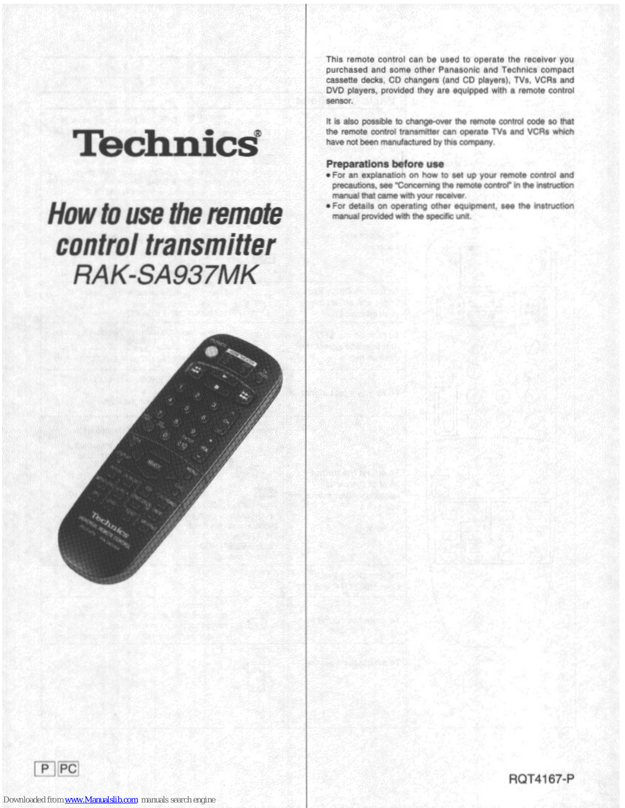 Technics RAK-SA937MK How To Use Manual