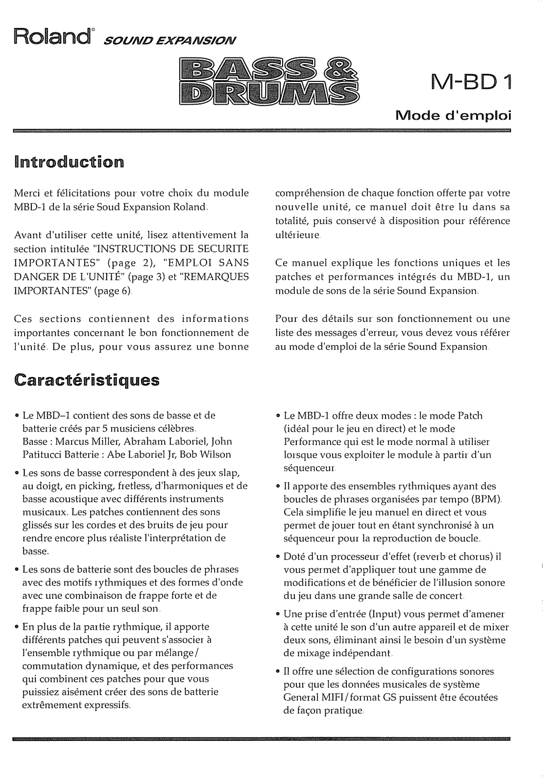 Roland M-BD1 User Manual