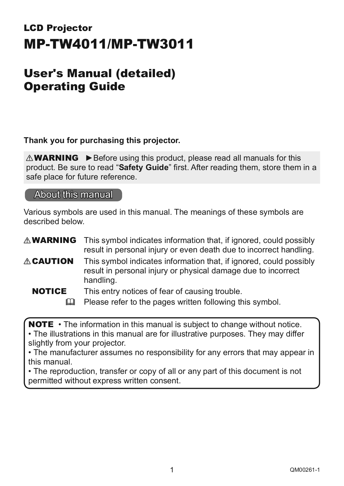 Maxell MP-TW4011, MP-TW3011 User Manual