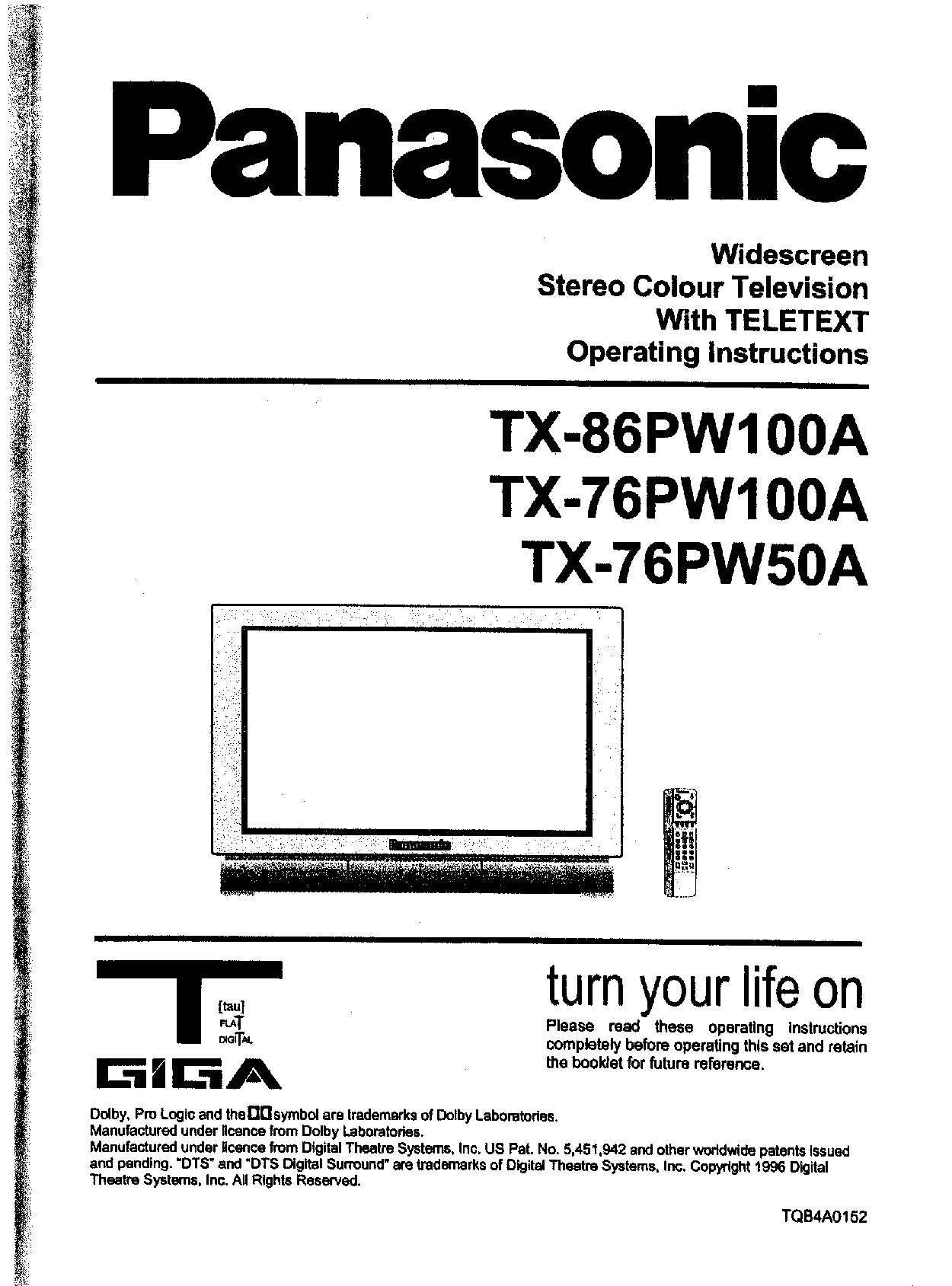 Panasonic TX-76W50A, TX-86W100A, TX-76W100A User Manual